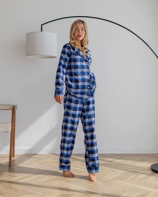 Стильний жіночий теплий одяг для дому домашня фланелева піжама Liza для сну синього кольору в клітинку 20695х фото