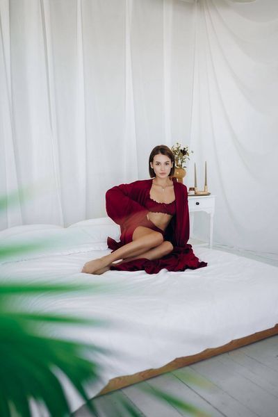 Домашній жіночий костюм &laquo;Afina&raquo; бордова піжама трійка халат топ штани з тканини трикотаж двунитка 20804х фото