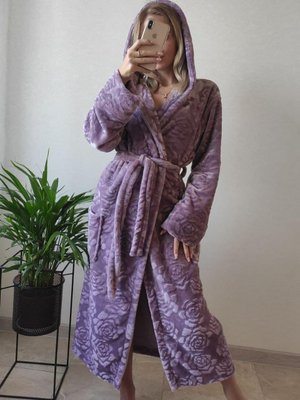 Домашній теплий махровий жіночий халат з капюшоном, дуже зручний, довгий в універсальному розмірі 42 - 46, колір фіолетовий 1455447409 фото
