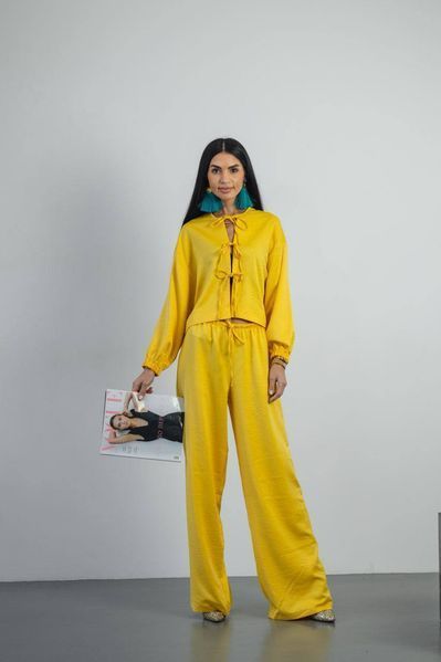Домашний костюм из шелка-вискозы с мерцающей текстурой Желтый 20878х фото