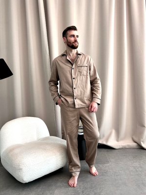 Чоловіча піжама двійка сорочка і штани з натурального сатину колір кава з молоком SP500/12c фото